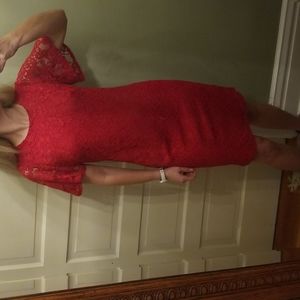 DKNY knee length, short sleeved, Size 6, Red lace dress
